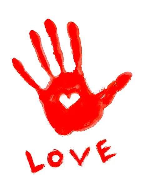 stock image Drawing handprint with love symbol and ''love'' word