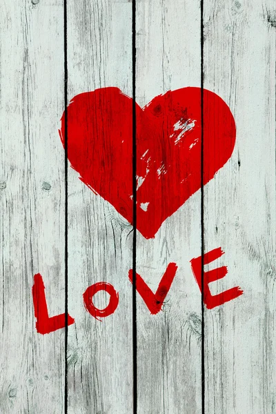 Рисование Символа Любви Слова Любовь Деревянной Стене — стоковое фото