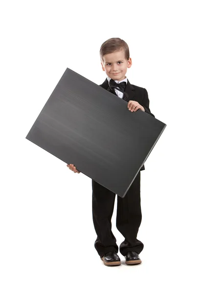 Chłopak trzymając transparent — Zdjęcie stockowe