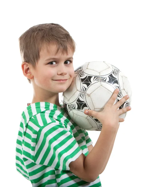 Futbol topu tutan çocuk — Stok fotoğraf