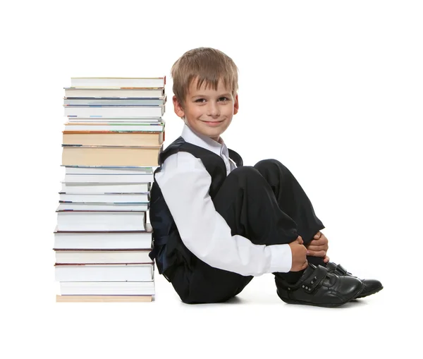 Jongen en boeken — Stockfoto