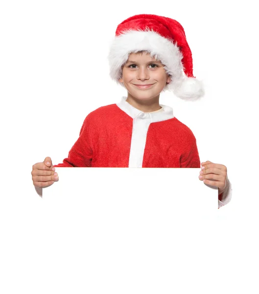 크리스마스 포스터를 들고 소년 — 스톡 사진