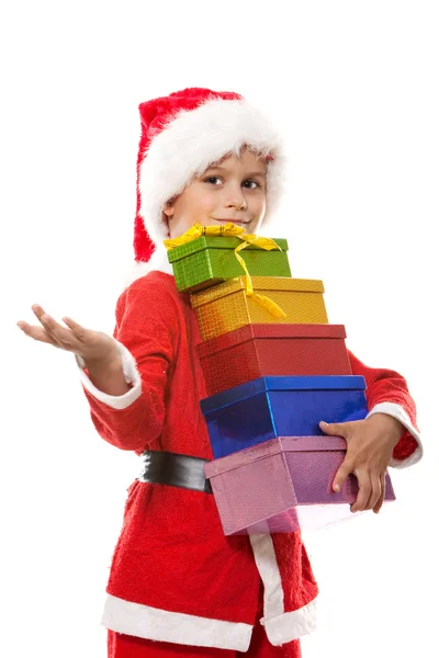 Fiú egy karácsonyi ajándék gazdaság — Stock Fotó