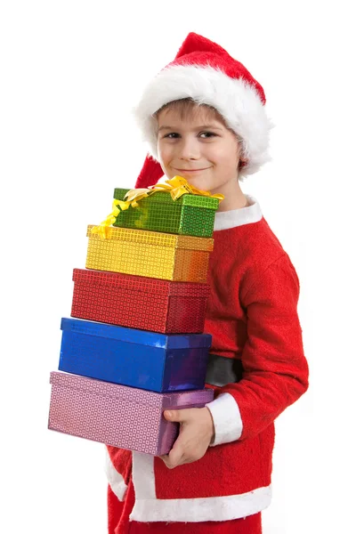 Chlapec s vánoční dárek — Stock fotografie