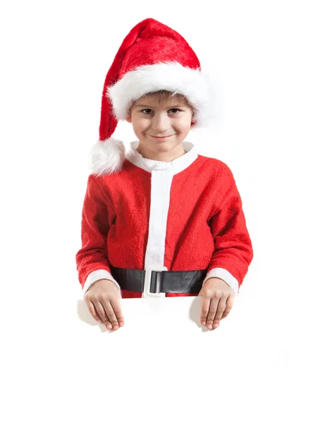 男孩抱着一个圣诞海报 — 图库照片
