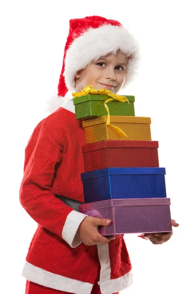Ragazzo in possesso di un regalo di Natale — Foto Stock
