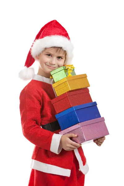 Хлопчик тримає різдвяний подарунок — стокове фото