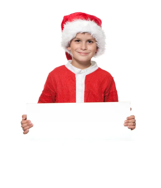 男孩抱着一个圣诞海报 — 图库照片