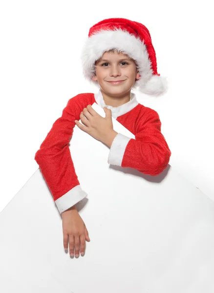 Boy holding a christmas poster — Stock Photo, Image