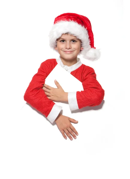 Ragazzo in possesso di un poster di Natale — Foto Stock