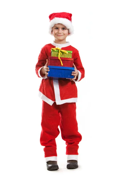 Fiú egy karácsonyi ajándék gazdaság — Stock Fotó