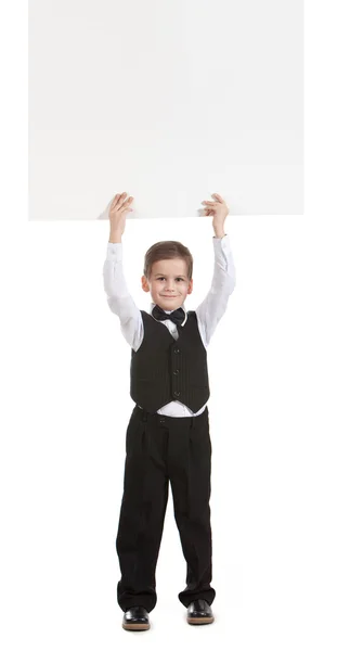 Fiú, kezében egy banner — Stock Fotó