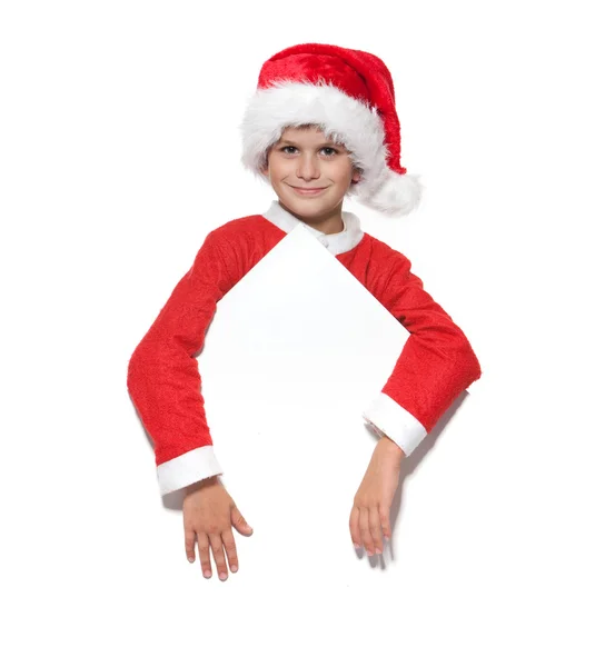 Gutt som holder julegave – stockfoto