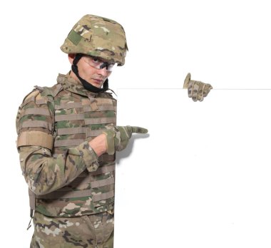 Modern soldier holding a poster clipart