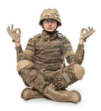 Modern soldier meditating clipart