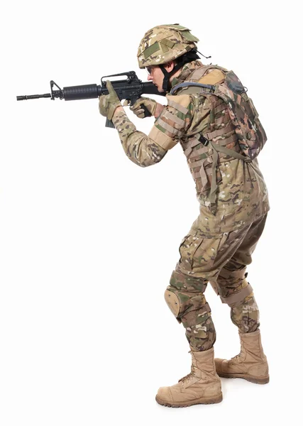 Moderner Soldat mit Gewehr — Stockfoto