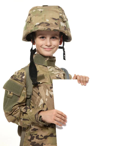 stock image Young soldier holding a poster