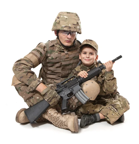 Katonai apa és fia — Stock Fotó
