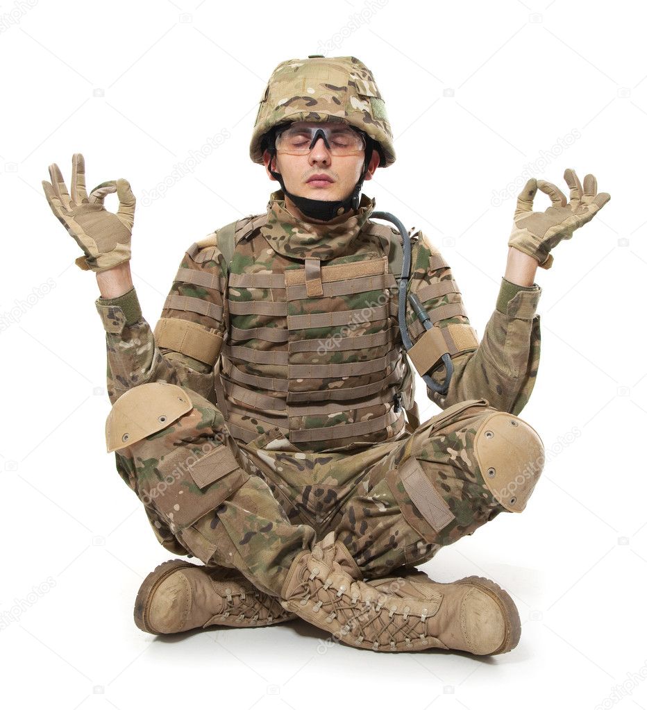 Modern soldier meditating