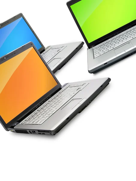 Laptops Abertos Mostrando Teclado Tela Isolada Fundo Branco — Fotografia de Stock