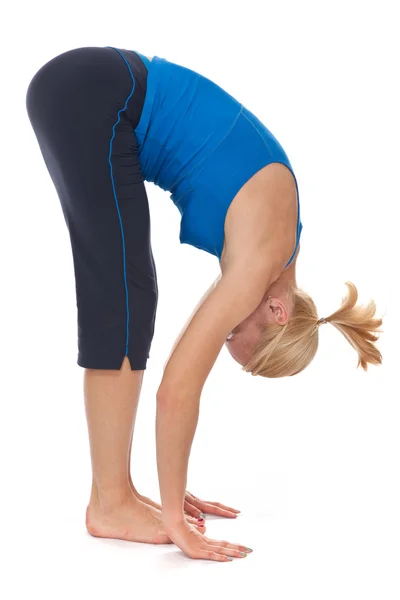 Praticar Yoga Jovem Mulher Isolada Fundo Branco — Fotografia de Stock