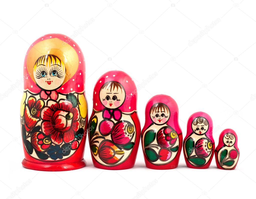 Russian Dolls. Isolated on a white background