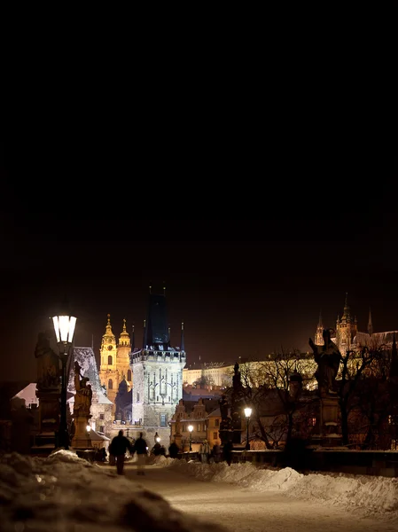 Charles Bridge Winter Prague Czech Republic Night — Stock fotografie
