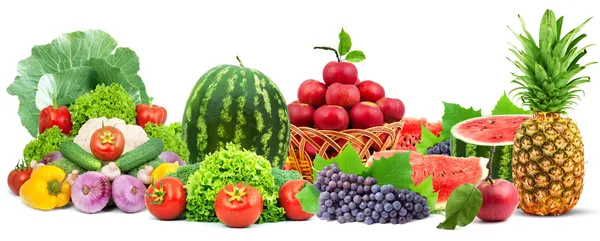 Kolorowe Zdrowe Świeże Owoce Warzywa Strzał Studio — Zdjęcie stockowe