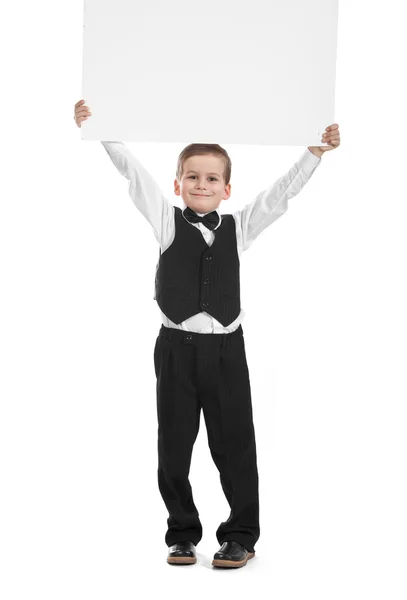 Хлопчик Тримає Прапор Ізольовано Білому Тлі — стокове фото