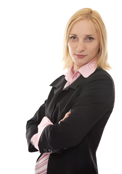 Attractive Businesswoman Her Arms Crossed Isolated White — Stock Photo, Image
