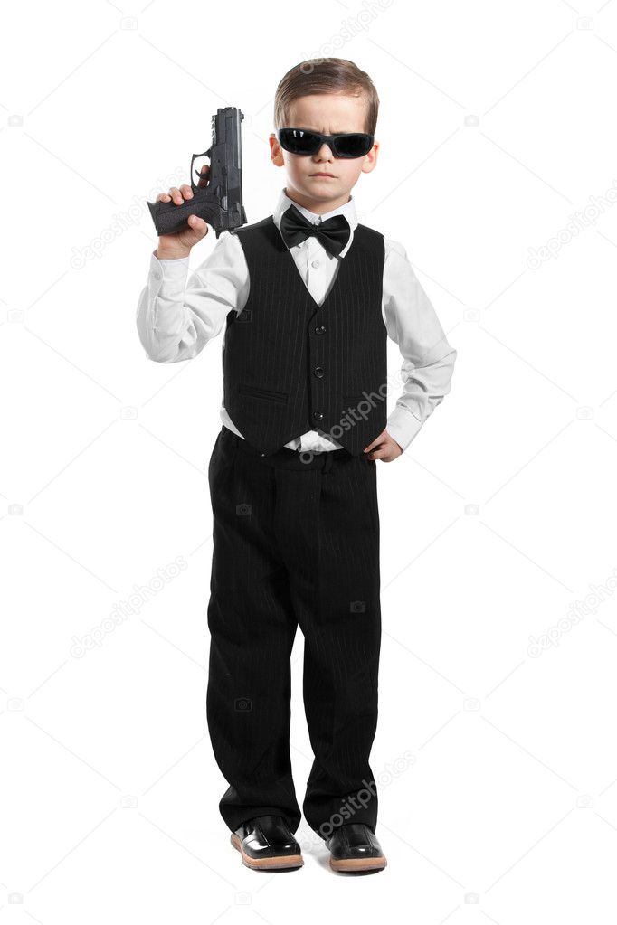 Boy with a weapon on a white background