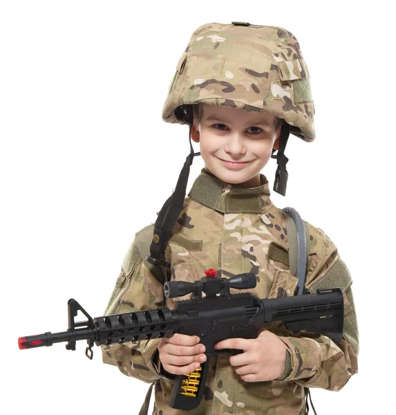 Jeune soldat avec fusil — Photo