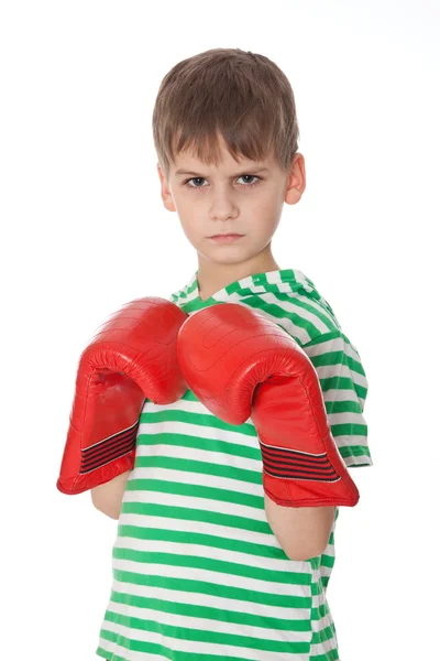 生气的孩子拳击手头套 — 图库照片