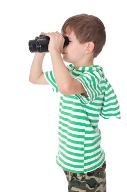 Boy holding binoculars clipart