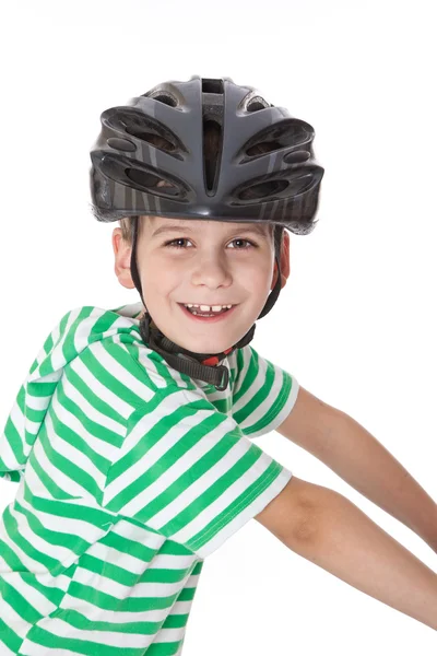 Menino ciclista com capacete — Fotografia de Stock