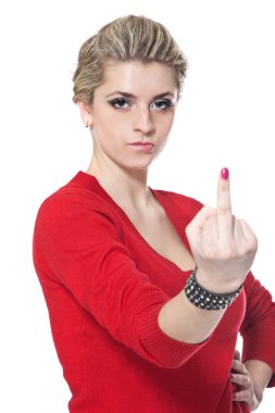 Woman showing middle finger clipart