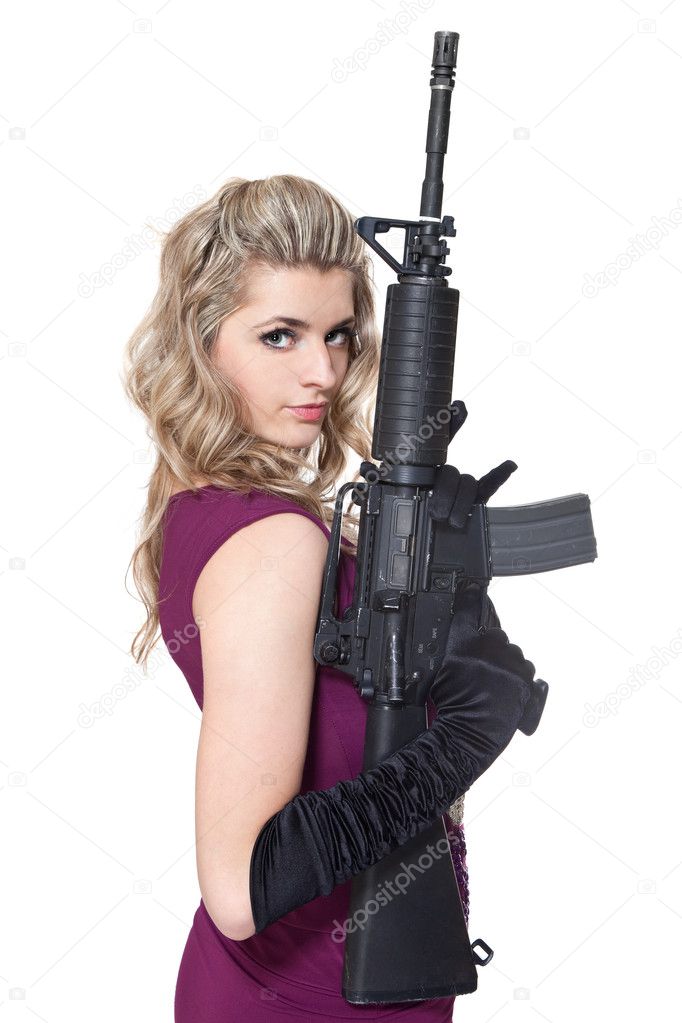 Beautiful woman with rifle