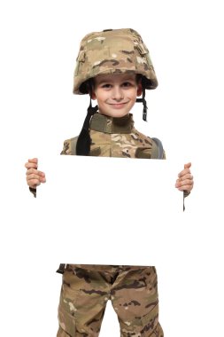 Young soldier holding a poster clipart