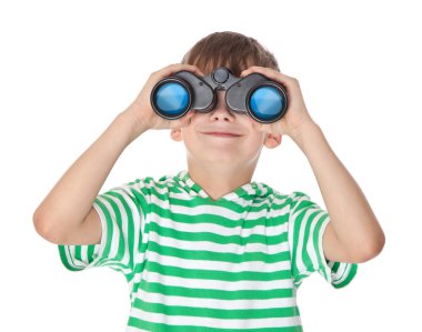 Boy holding binoculars clipart