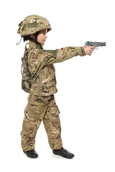 Jovem soldado com arma — Fotografia de Stock