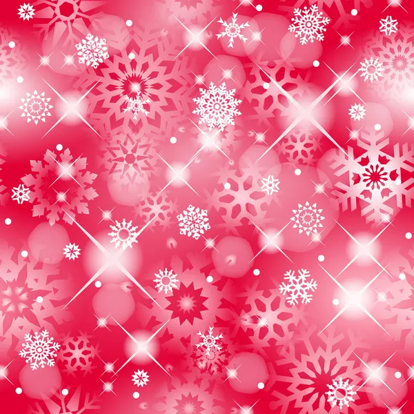 Jul sömlös röd bakgrund med glitter vita snöflingor. — Stock vektor