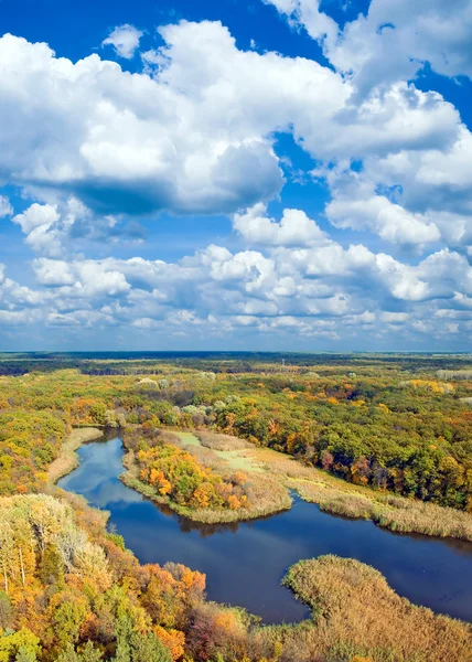 Осенний Лес Река Небо Вид Сверху — стоковое фото