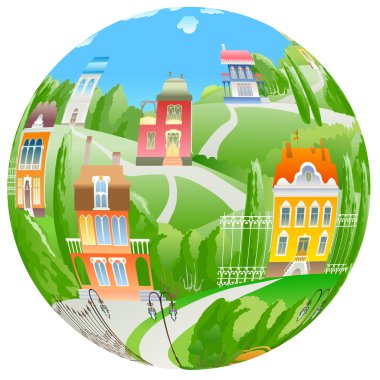 Vector fisheye rural landscape. clipart