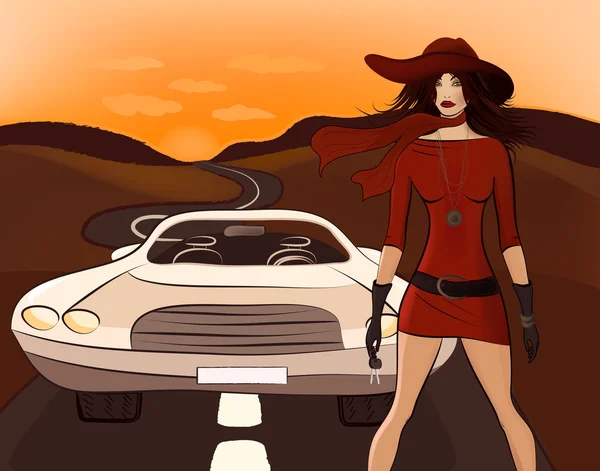 Femme et voiture — Image vectorielle