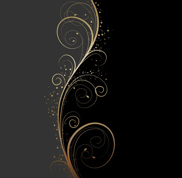 Décoratif Fond Vectoriel Noir Gris Avec Vague Florale Dorée — Image vectorielle