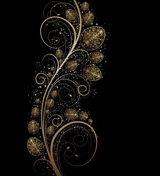 Великодня Золота Хвиляста Квіткова Прикраса Яйцями Чорному Тлі — стоковий вектор