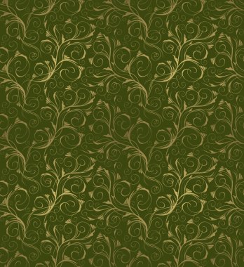 Seamless vector green and gold beauty decorative floral ornament clipart