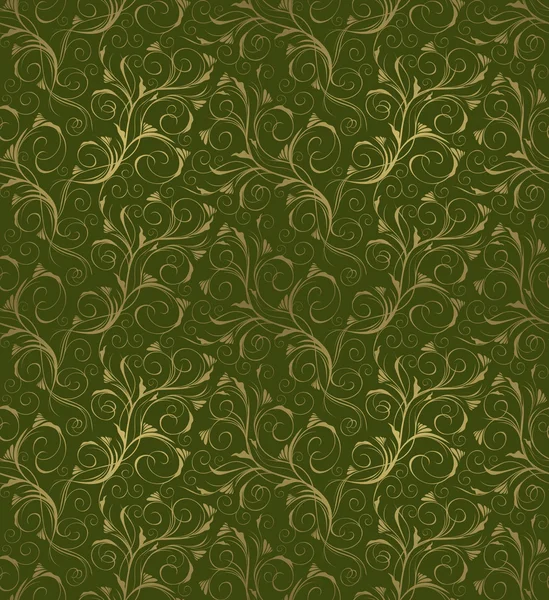 Naadloze Vector Groene Gouden Schoonheid Decoratieve Bloemen Ornament — Stockvector