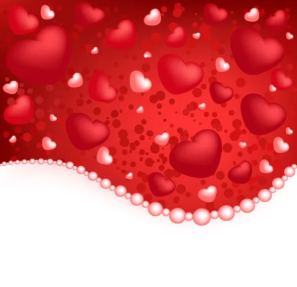 情人节红色 粉色和白色卡与心和珍珠 — 图库矢量图片