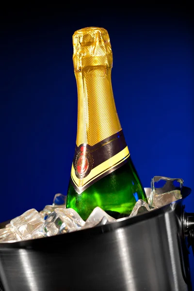 Champagne bottle in ice — Stock Photo, Image